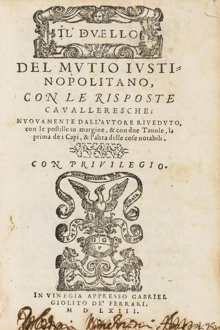 Duelling.- Muzio (Girolamo) Il duello del Mutio (1 of 2)