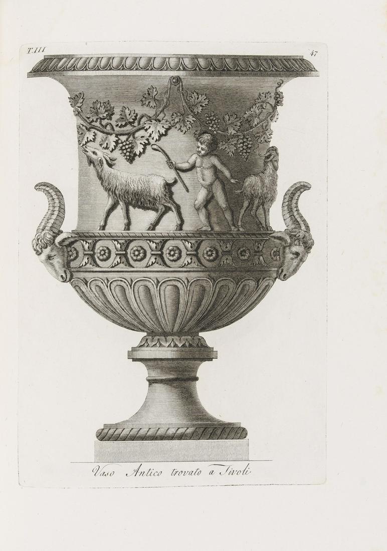 Vases.- Antonini (Carlo) Manuale di vari ornamenti: Vases.- Antonini (Carlo) Manuale di vari ornamenti componenti la serie de' vasi antichi si di marmo che di bronzo esistenti in Roma e Fuori, 3 vol., first edition, titles with large engraved vignettes