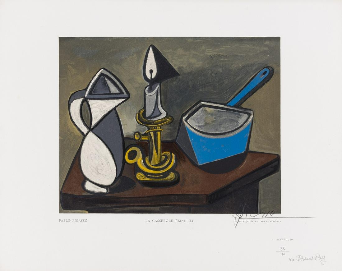 δ Pablo Picasso (1881-1973) after. La Casserole: δ Pablo Picasso (1881-1973) after. La Casserole Émailée Wood-engraving in colours, 1950, signed in pencil by the artist and by Robert Rey the wood-engraver, numbered from the edition of