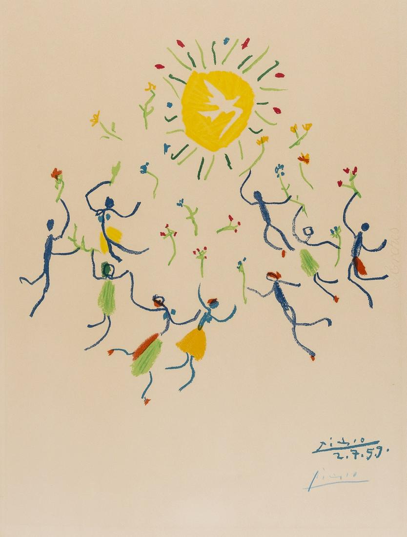 δ Pablo Picasso (1881-1973) after. Ronde de la: δ Pablo Picasso (1881-1973) after. Ronde de la Jeunesse au Soleil Lithograph printed in colours, 1959, signed in blue crayon, on Arches paper, with full margins, sheet 650 x 500mm., (25 ½ x 