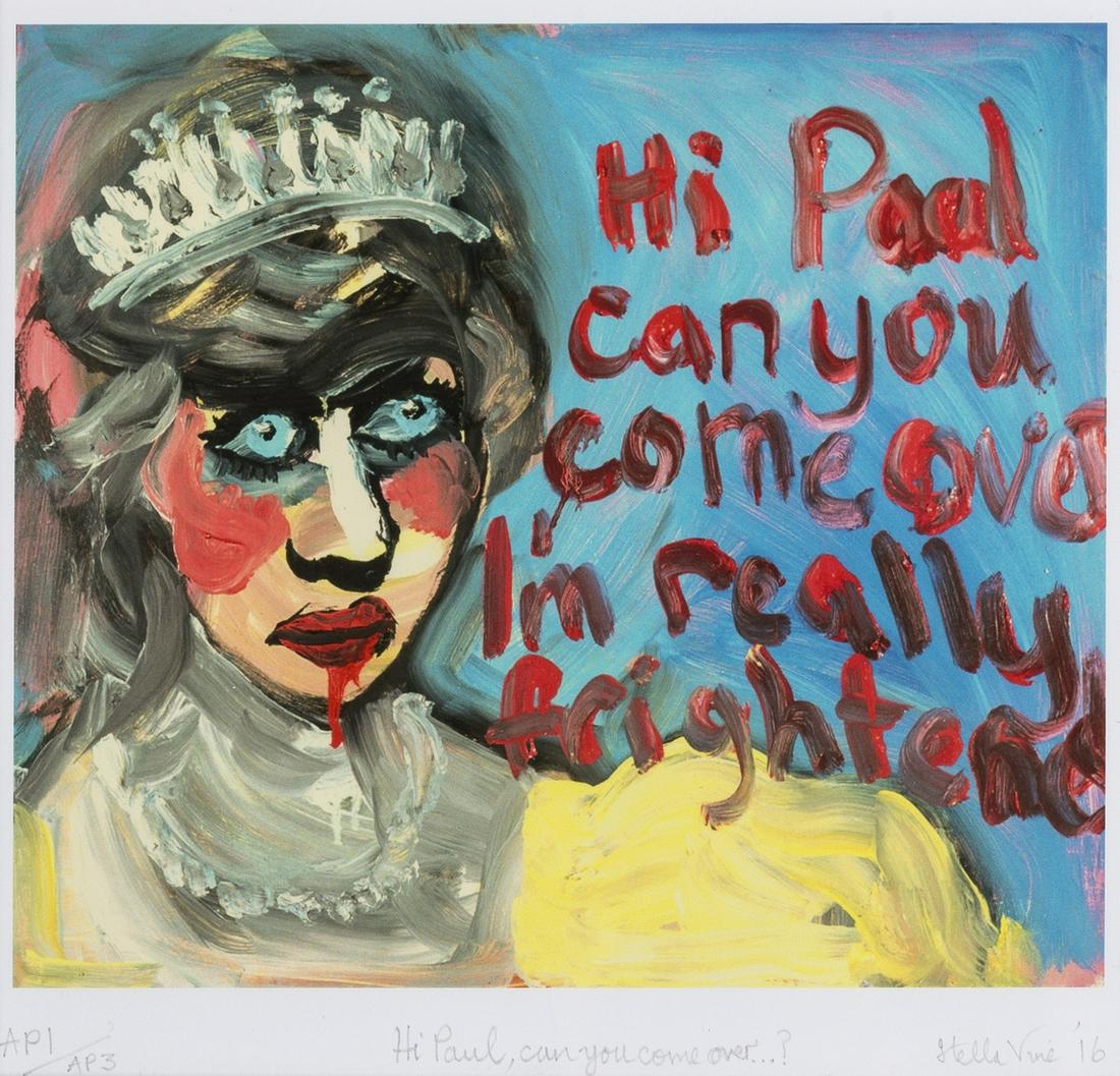 δ Stella Vine (b.1969) Hi Paul can you come over?: δ Stella Vine (b.1969)Hi Paul can you come over?Offset lithograph printed in colours, 2016, signed, titled, dated and inscribed 'AP' from the edition of 3 in pencil, on wove paper, with margins,