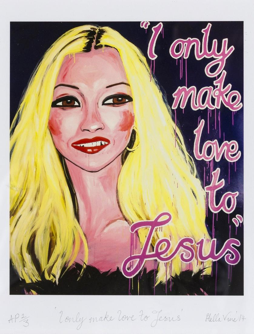 δ Stella Vine (b.1969) I only make love to Jesus: δ Stella Vine (b.1969)I only make love to JesusOffset lithograph printed in colours, 2014, signed, titled, dated and inscribed 'AP' from the edition of 3 in pencil, with margins, image 227 x 192m