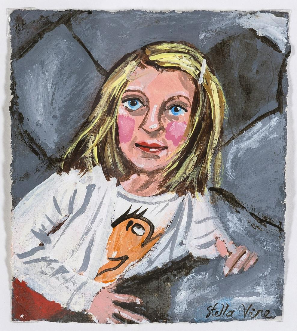 δ Stella Vine (b.1969) Melissa Graster: δ Stella Vine (b.1969)Melissa GrasterAcrylic on paper, 2009 signed at lower right, signed and dated verso, 120 x 108mm (4 3/4 x 4 1/4in) (framed)δ This lot is sold subject to Artists Resale