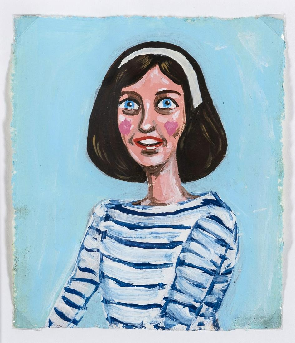 δ Stella Vine (b.1969) Ellenor Stripy Top: δ Stella Vine (b.1969)Ellenor Stripy TopAcrylic on paper, 2009, 105 x 125mm (4 1/4 x 5in) (framed)δ This lot is sold subject to Artists Resale Rights, details of which can be found in our Te