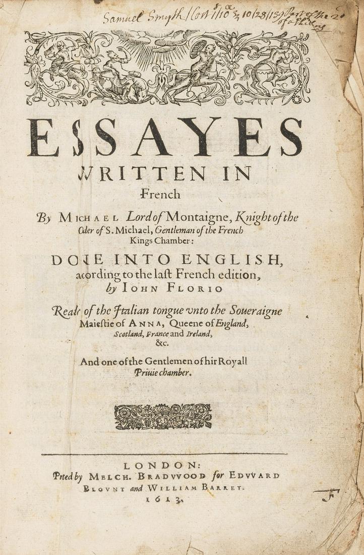 Montaigne (Michel de) Essayes, second edition in (1 of 1)
