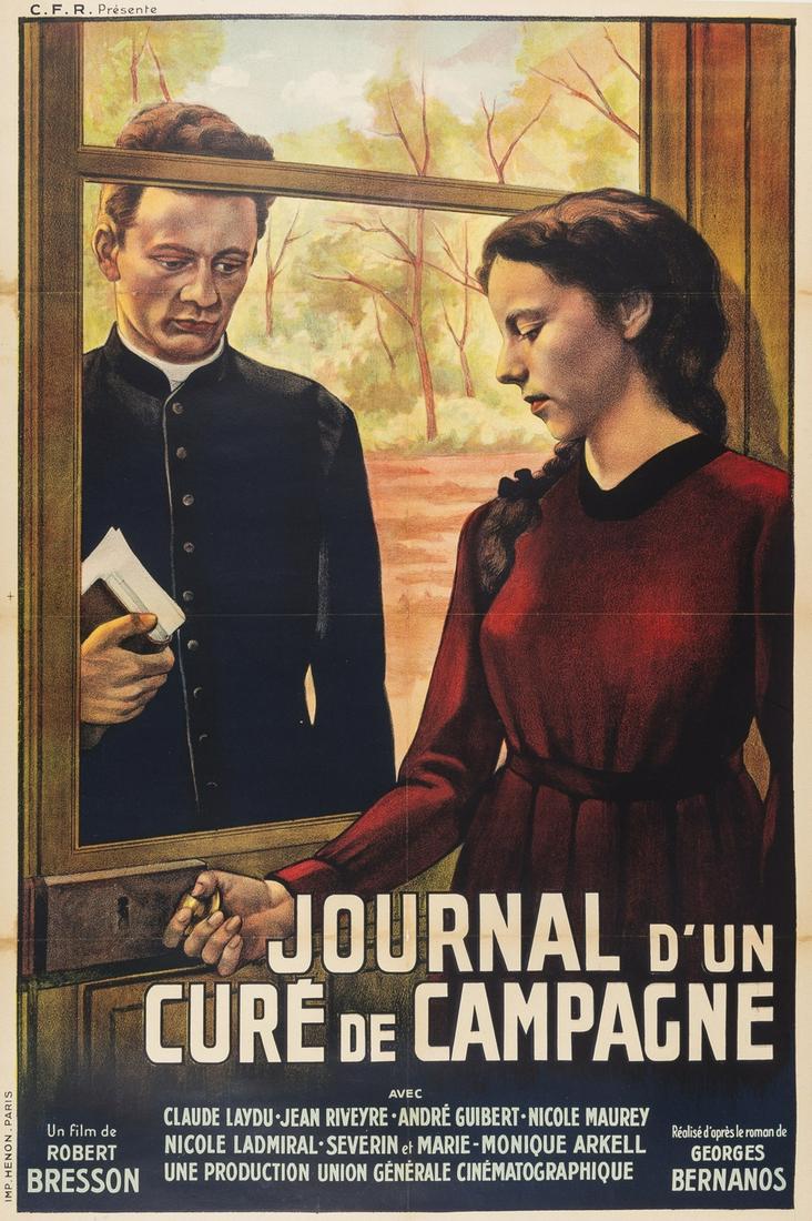 Robert Bresson.- Henon (Parisian publisher) Journal: Robert Bresson.- Henon (Parisian publisher) Journal d'un curé de campagne [The Diary of a Country Priest], original theatrical release poster for the film starring Claude Laydu, whose debut perfo