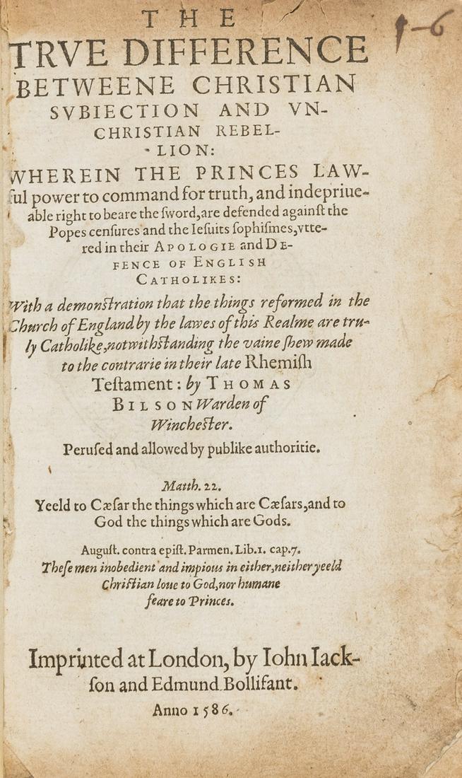 Bilson (Thomas) The true difference betweene Christian (1 of 1)