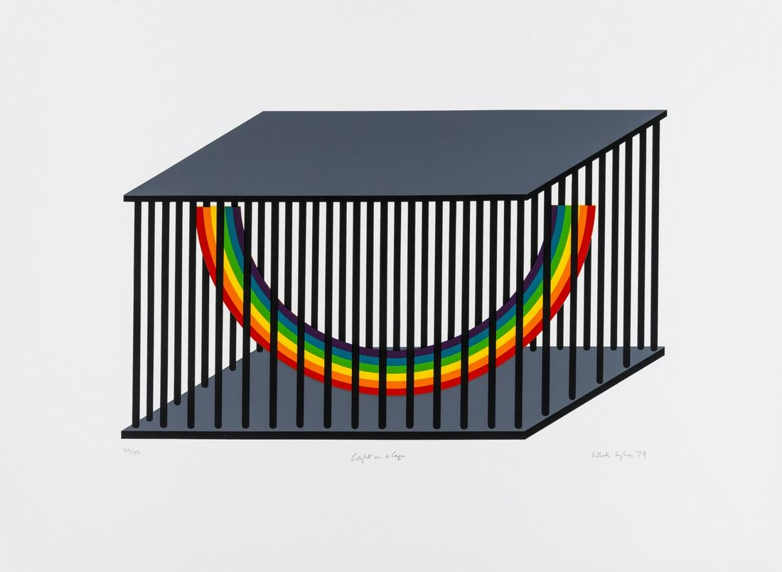 δ Patrick Hughes (b.1939) Caught in a Cage: δ Patrick Hughes (b.1939)Caught in a CageScreenprint in colours, 1979, signed and dated in pencil, numbered from the edition of 150, printed by Coriander Studio, published by Aberbach Fine Art, o