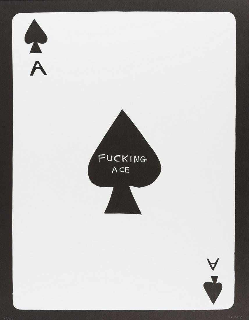 δ David Shrigley (b.1968) Fucking Ace: δ David Shrigley (b.1968)Fucking AceLinocut, 2019, signed in pencil, numbered from the edition of 125, on wove paper, the full sheet printed to the edges, sheet 760 x 560mm (30 x 22in) (unframed)