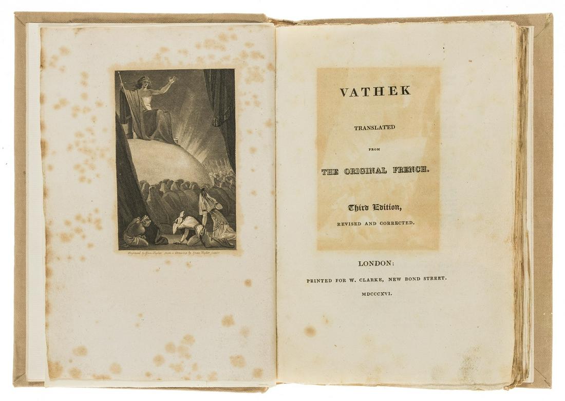 Gothic novel.- [Beckford (William)] Vathek, translated: NO RESERVE Gothic novel.- [Beckford (William)] Vathek, translated from the original French, third edition, revised and corrected, engraved frontispiece, advertisement f., lacking half-title, frontispi
