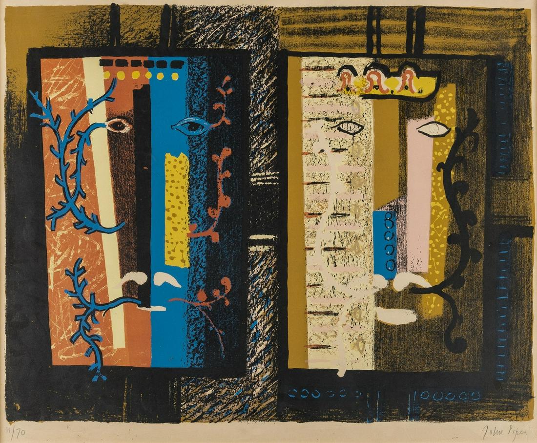 δ John Piper (1903-1992) Foliate Heads II: δ John Piper (1903-1992)Foliate Heads II (Levinson 84)Lithograph printed in colours, 1953, signed in pencil, numbered from the edition of 70, printed by Mourlot Freres, published by Robert Eskine