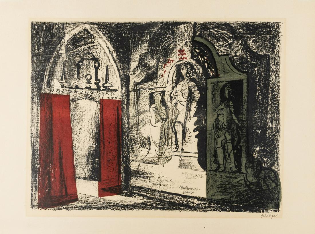 δ John Piper (1903-1992) Yarnton Monument, Oxon: δ John Piper (1903-1992)Yarnton Monument, Oxon (Levinson 70)Lithograph printed in colours, 1948, signed in pencil, printed by Central School of Arts and Crafts, published by Redfern Gallery, on c