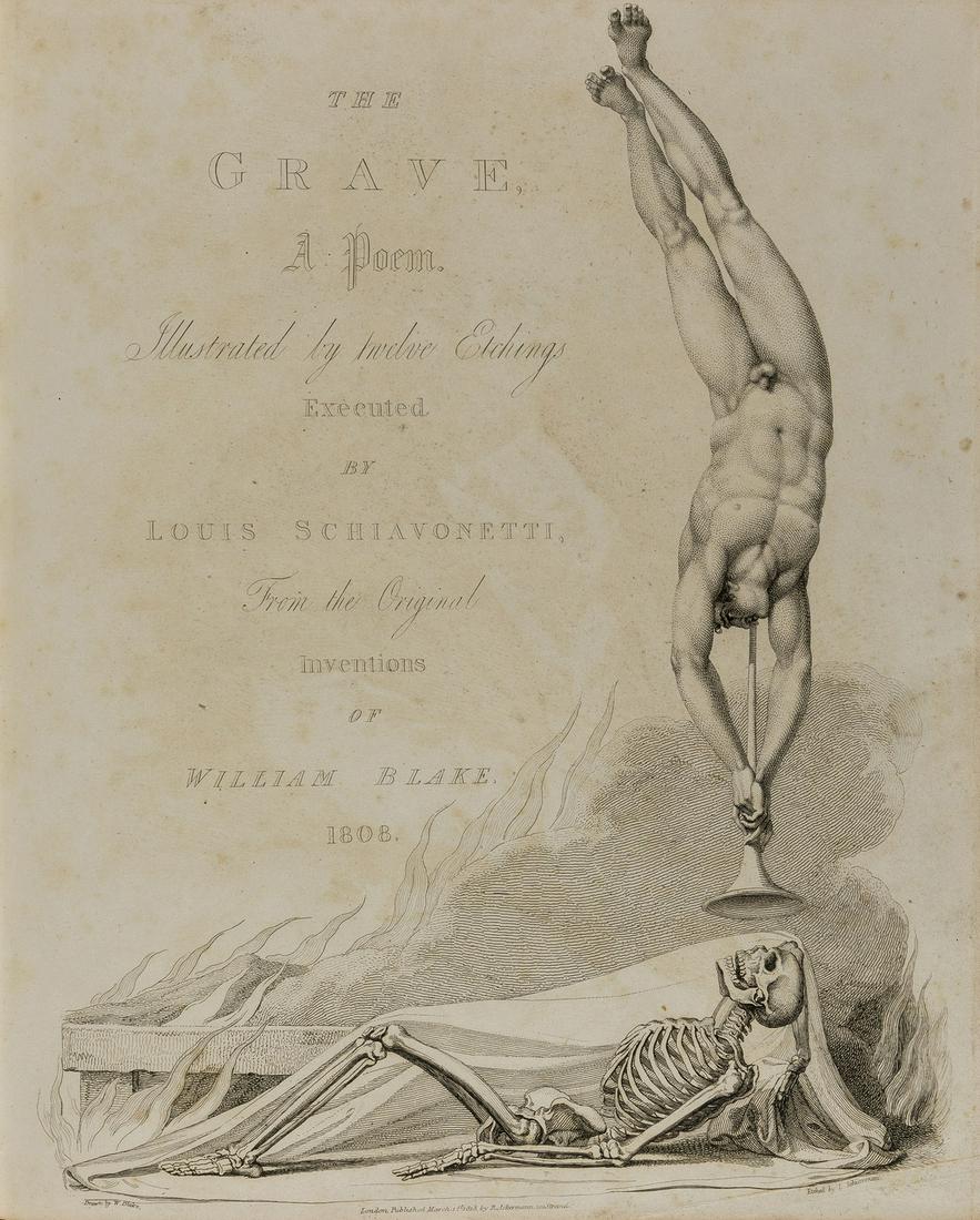 Blake (William).- Blair (Robert) The Grave, Printed by: Blake (William).- Blair (Robert) The Grave, large paper copy, engraved portrait frontispiece of William Blake by Louis Schiavonetti after T.Phillips and engraved additional title and 11 plates by Schi