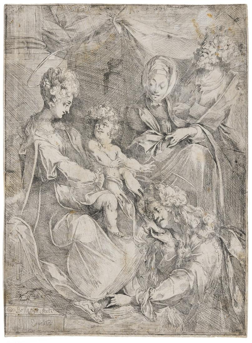 Jacques Bellange (1575-1616) The Holy Family with Mary: Jacques Bellange (1575-1616)The Holy Family with Mary Magdalene and Saint AnneEtching with stipple, circa 1612-1616, a good impression of the first state (of 2), printing with plate-tone on laid paper