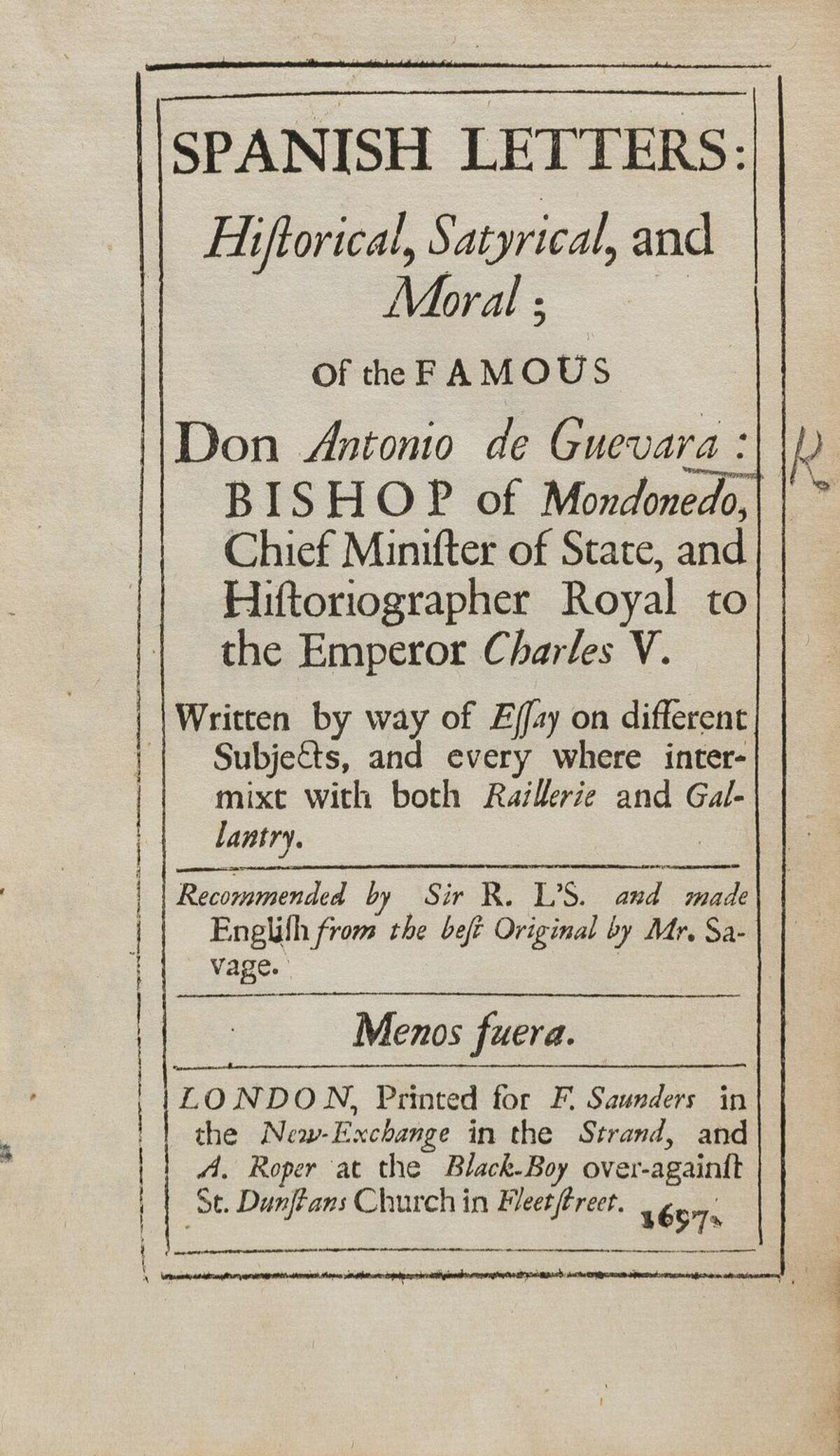 Guevara (Antonio de) Spanish Letters: Historical, (1 of 1)