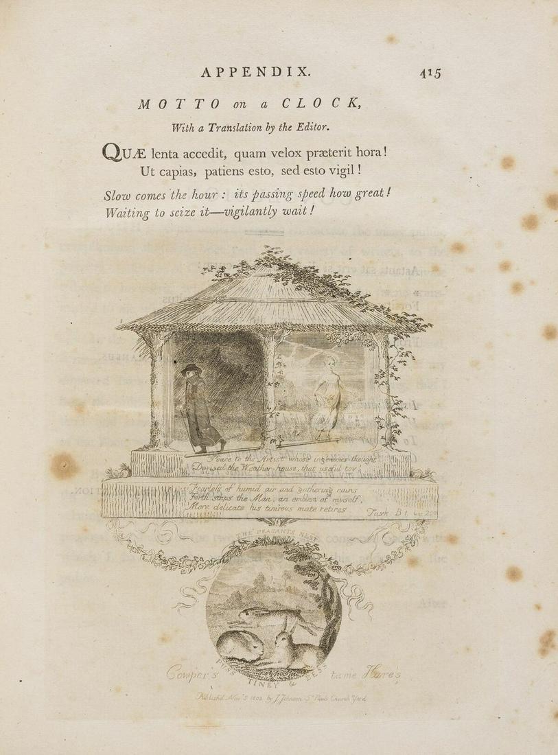 Cowper (William).- Hayley (William) The Life and: NO RESERVE Cowper (William).- Hayley (William) The Life and Posthumous Writings of William Cowper, 2 vol., first edition, half-titles, 3 engraved portraits and a tail-piece by William Blake, later ink