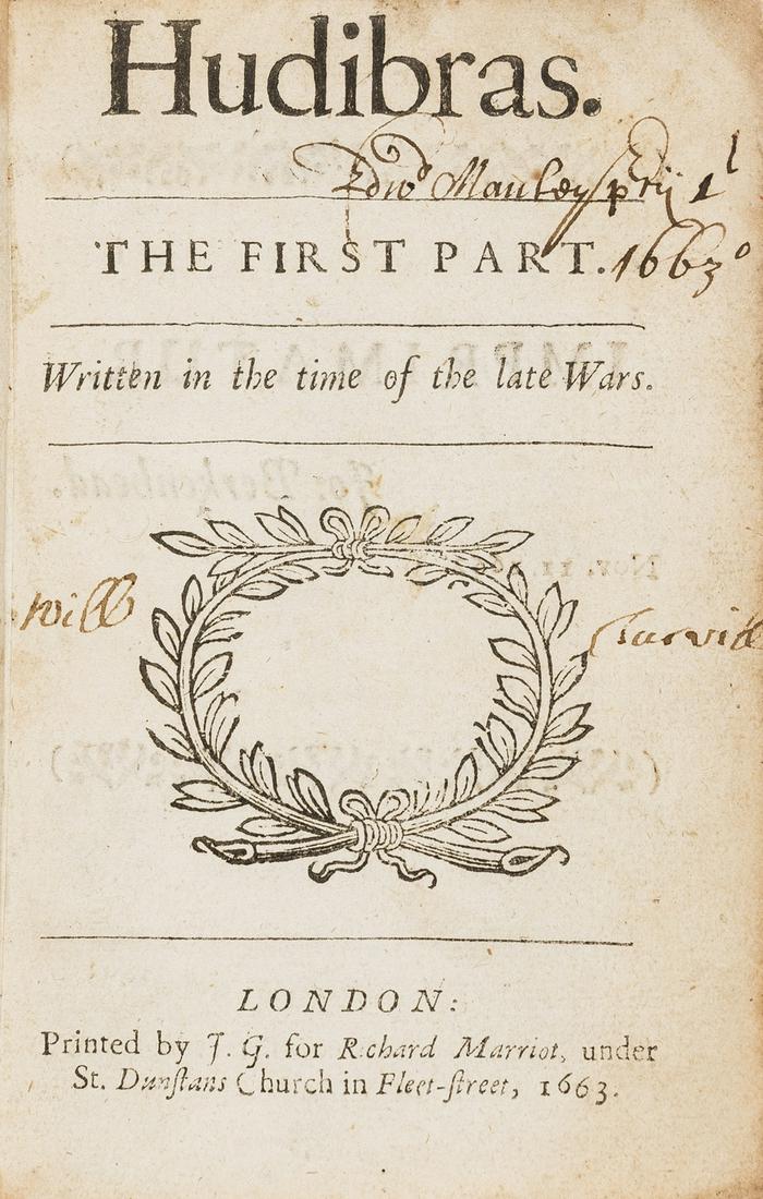 Butler (Samuel) Hudibras. The First Part. Written in (1 of 1)