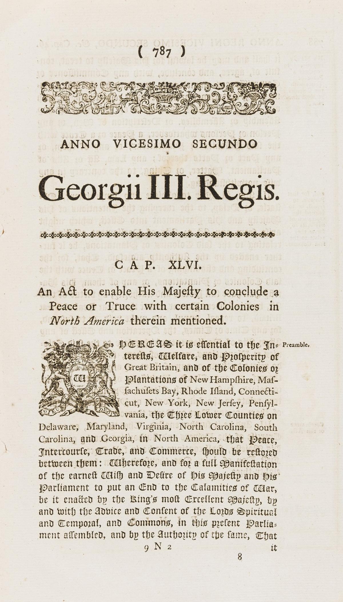 America.- , Act (An) to enable His Majesty to conclude (1 of 1)