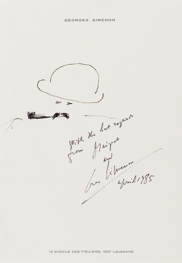 Simenon (Georges) Autograph Note signed with sketch of (1 of 1)