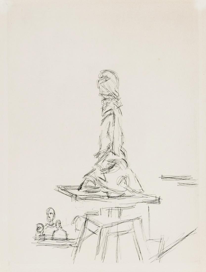 δ Alberto Giacometti (1901-1966) Atelier à: δ Alberto Giacometti (1901-1966)Atelier à la Sellette (Lust 71)Etching, 1964, numbered from the edition of 380 on the justification sleeve, published by Galerie Beyeler, Basel, on Arches pap