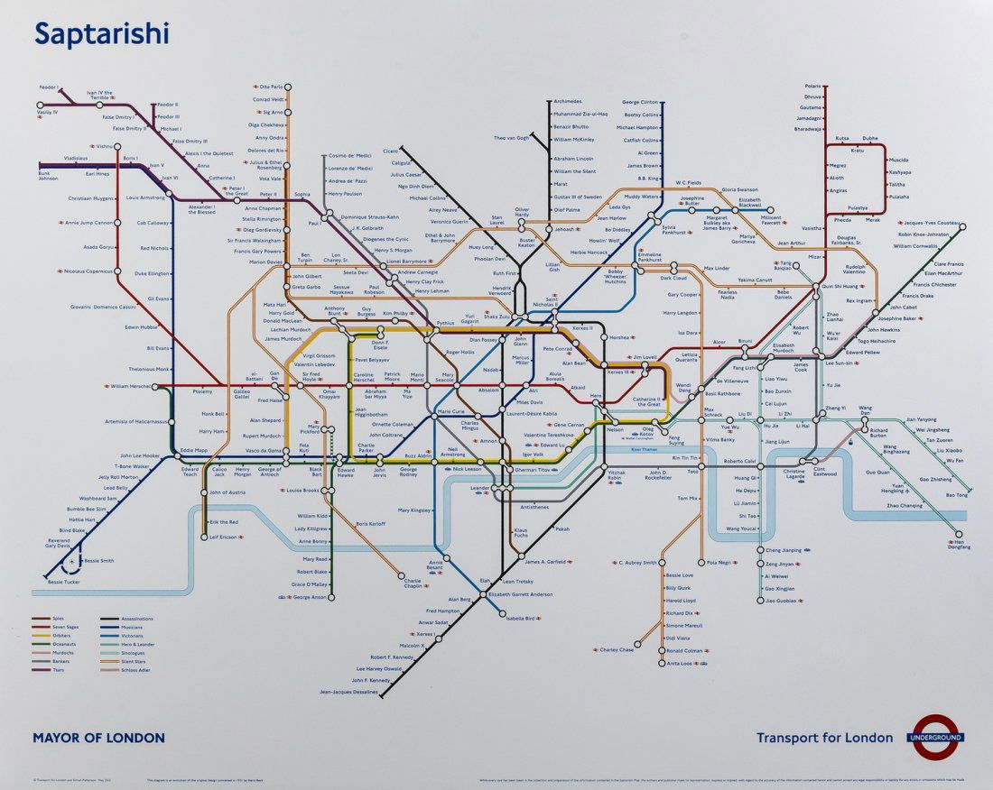 δ Simon Patterson (b.1967) Saptarishi: δ Simon Patterson (b.1967)SaptarishiFired enamel on iron, 2012, signed, dated and numbered from the edition of 15 in verso, commissioned by the London Transport Museum, 1020 x 1270mm (40 1/4 x 50