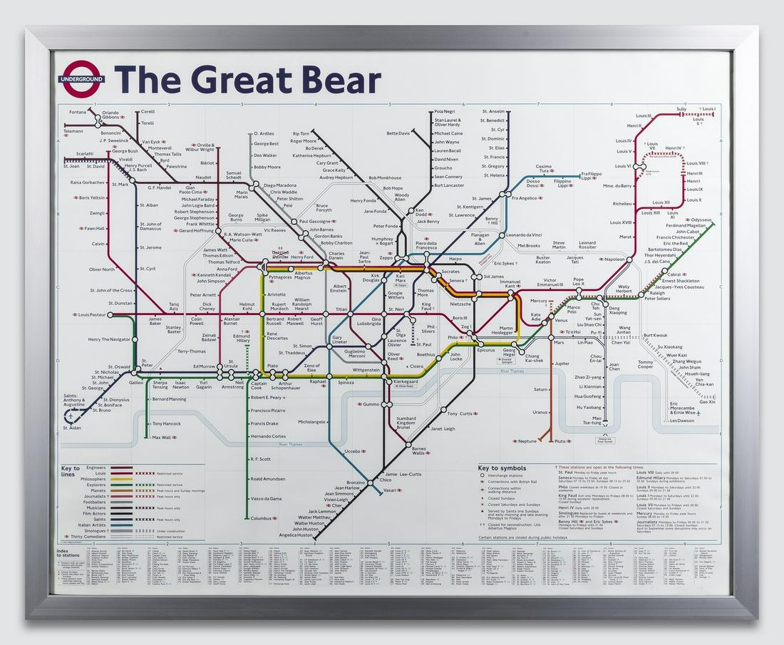 δ Simon Patterson (b.1967) The Great Bear: δ Simon Patterson (b.1967)The Great BearLithograph printed in colours, 1992, signed, dated and inscribed AP in pencil, an artist's proof aside from the edition of 50, in the original aluminium Lo