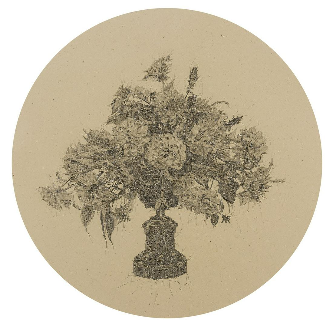 δ Peter Peri (b.1971) Le Langage des Fleur's: δ Peter Peri (b.1971)Le Langage des Fleur'sGraphite on paper, 2006, signed and dated in pencil verso, 370 x 370mm (14 1/2 x 14 1/2in) (framed) δ This lot is sold subject to Artists Resale Ri