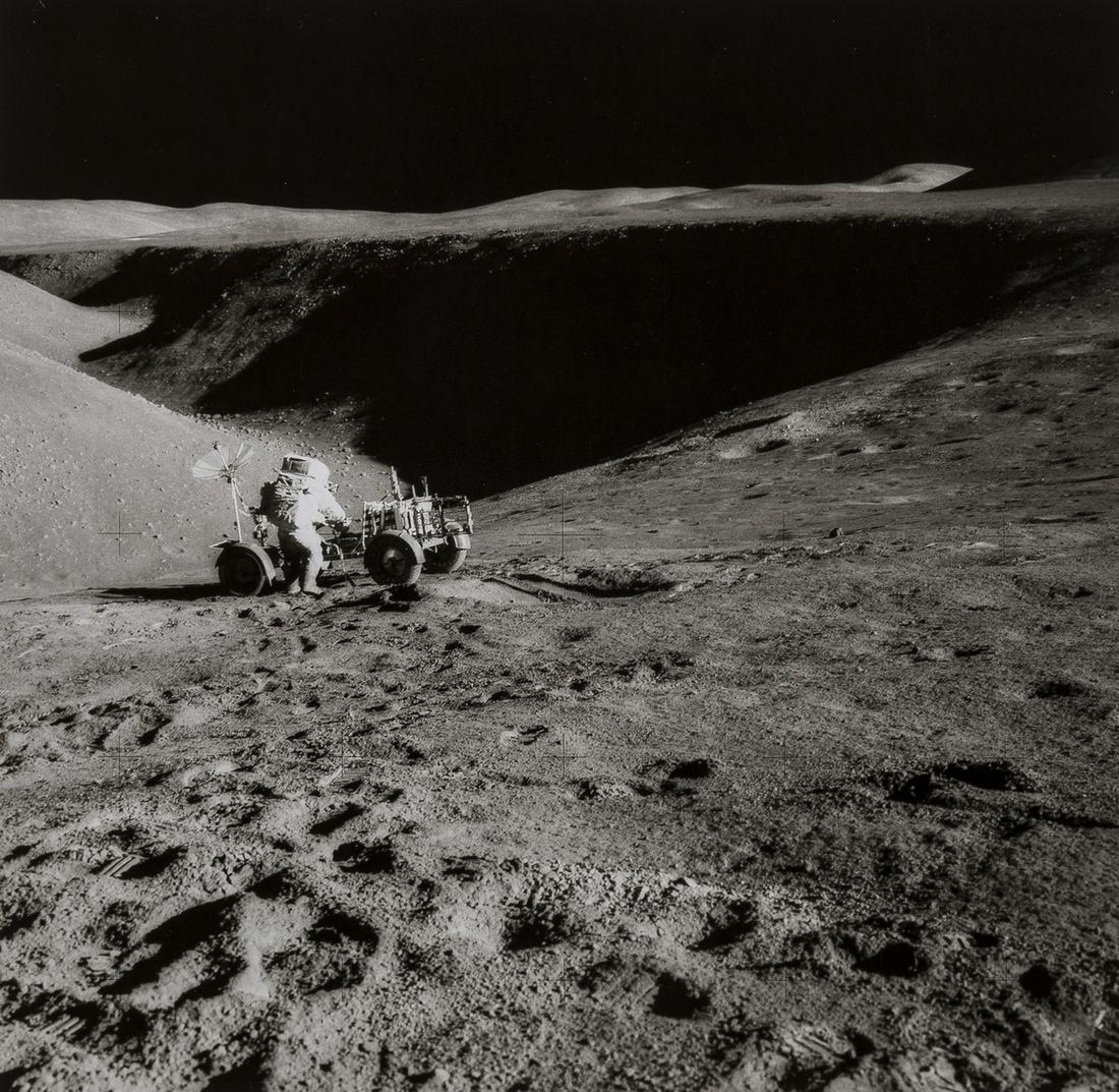 Apollo 15.- David Scott and James Irwin with the Lunar: Apollo 15.- David Scott and James Irwin with the Lunar Rover, August 1971, together 2 vintage gelatin silver prints, numbered in black to upper margins, very slight bumping to corners, 205 x 255 mm.,