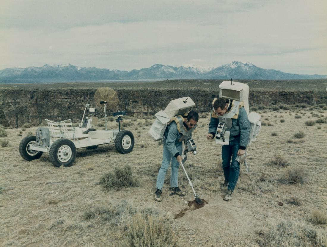 Apollo 15.- David Scott and James Irwin take part in: Apollo 15.- David Scott and James Irwin take part in geology training, November 1970, together 6 vintage chromogenic prints, "A Kodak Paper" watermarks to verso, NASA captions to verso, all but the la