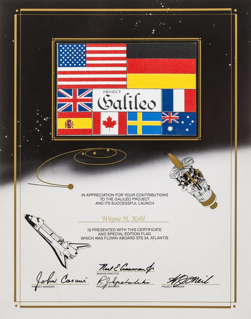 Flown flag.-  Certificate awarded to Wayne Kohl with (1 of 6)