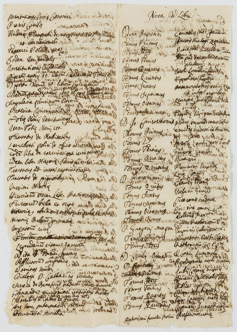 Library catalogue.- Nota de' libri, [Italy], [c.1750]; (1 of 1)