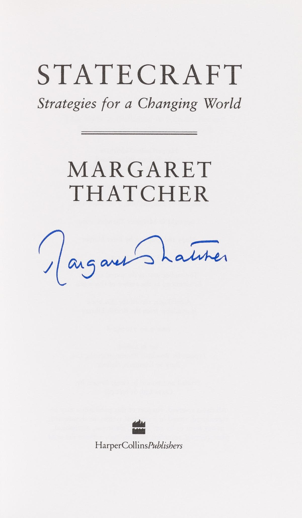 Thatcher (Margaret) Statecraft, first edition, signed (1 of 1)