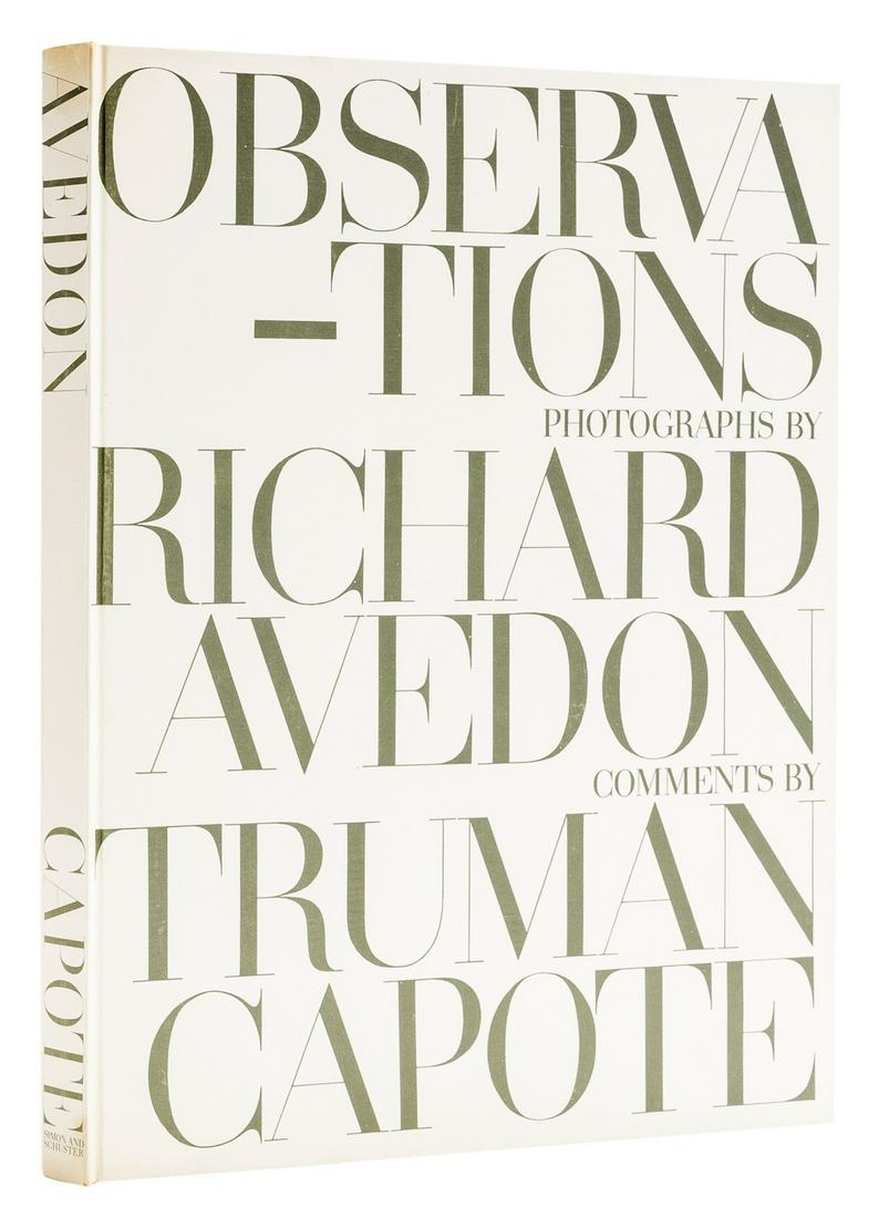 Capote (Truman) and Richard Avedon. Observations, first: Capote (Truman) and Richard Avedon. Observations, first edition, signed presentation inscription from Capote to Robert Wilson on endpaper, photographic illustrations by Avedon, original boards, some l