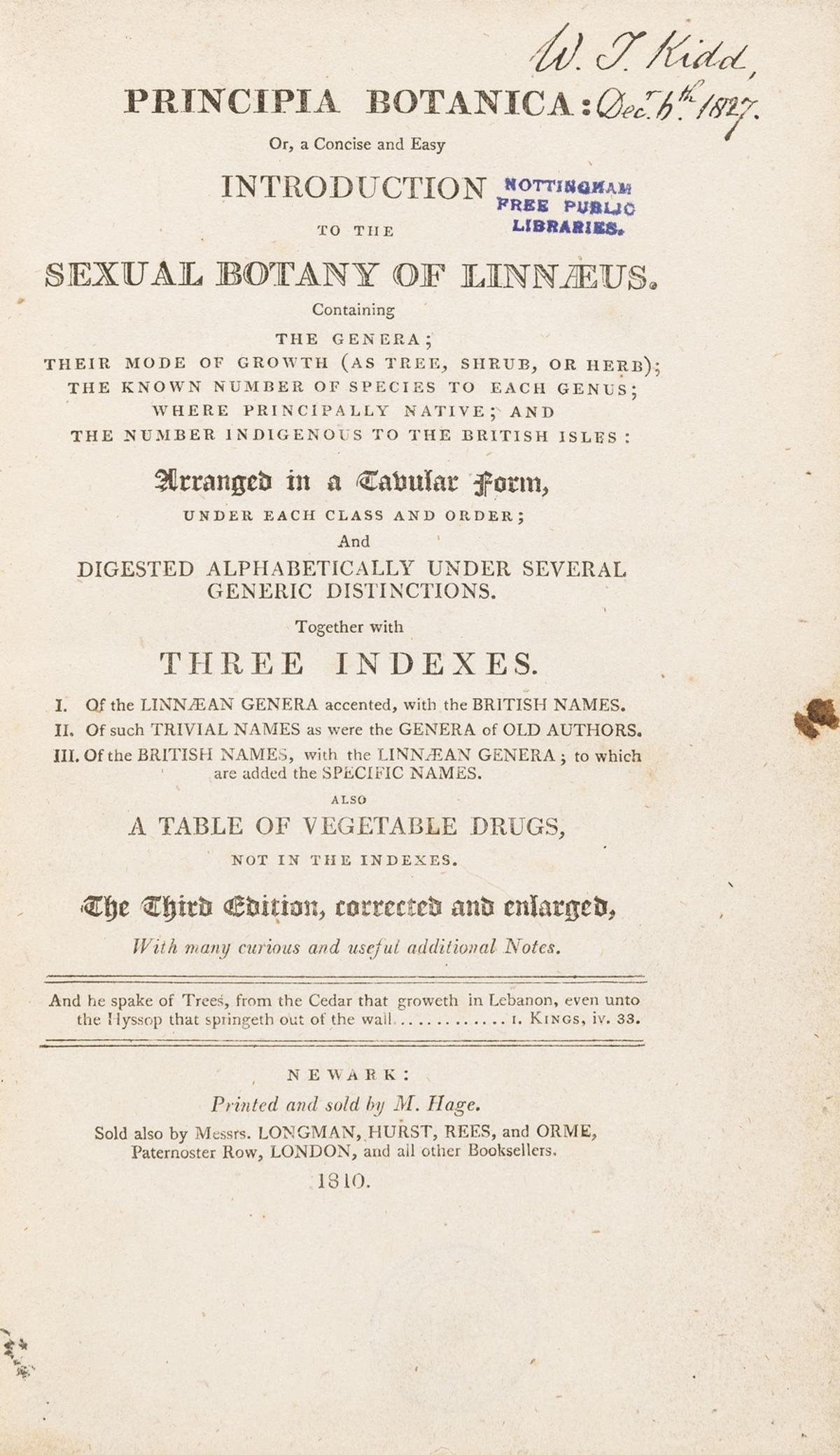 Botany.- [Darwin (Robert W.)] Principia Botanica: Or, a (1 of 1)