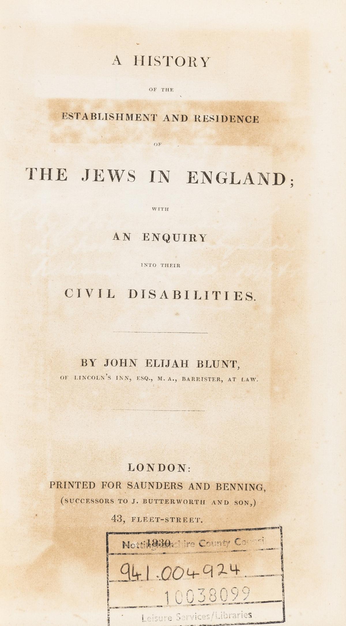 Blunt (John Elijah) A History of the Establishment and (1 of 1)