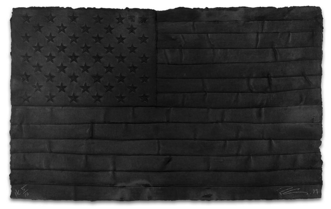 ** Robert Longo (b.1953) Black Flag: ** Robert Longo (b.1953)Black FlagThree-dimensional cast paper relief in black, 1999, signed, dated and inscribed 'HC' in pencil, a hors commerce impression aside from the edition of 60, on wove paper