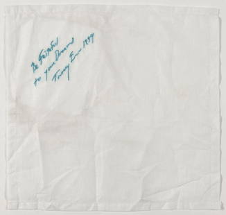 &#948; Tracey Emin (b.1963)  Be Faithful to your dreams: &#948; Tracey Emin (b.1963)Be Faithful to your dreamsEmbroidered cotton handkerchief, 1999, published by Momart, London, within the original plastic packaging, overall 406 x 406mm (16 x 16in) (unframe