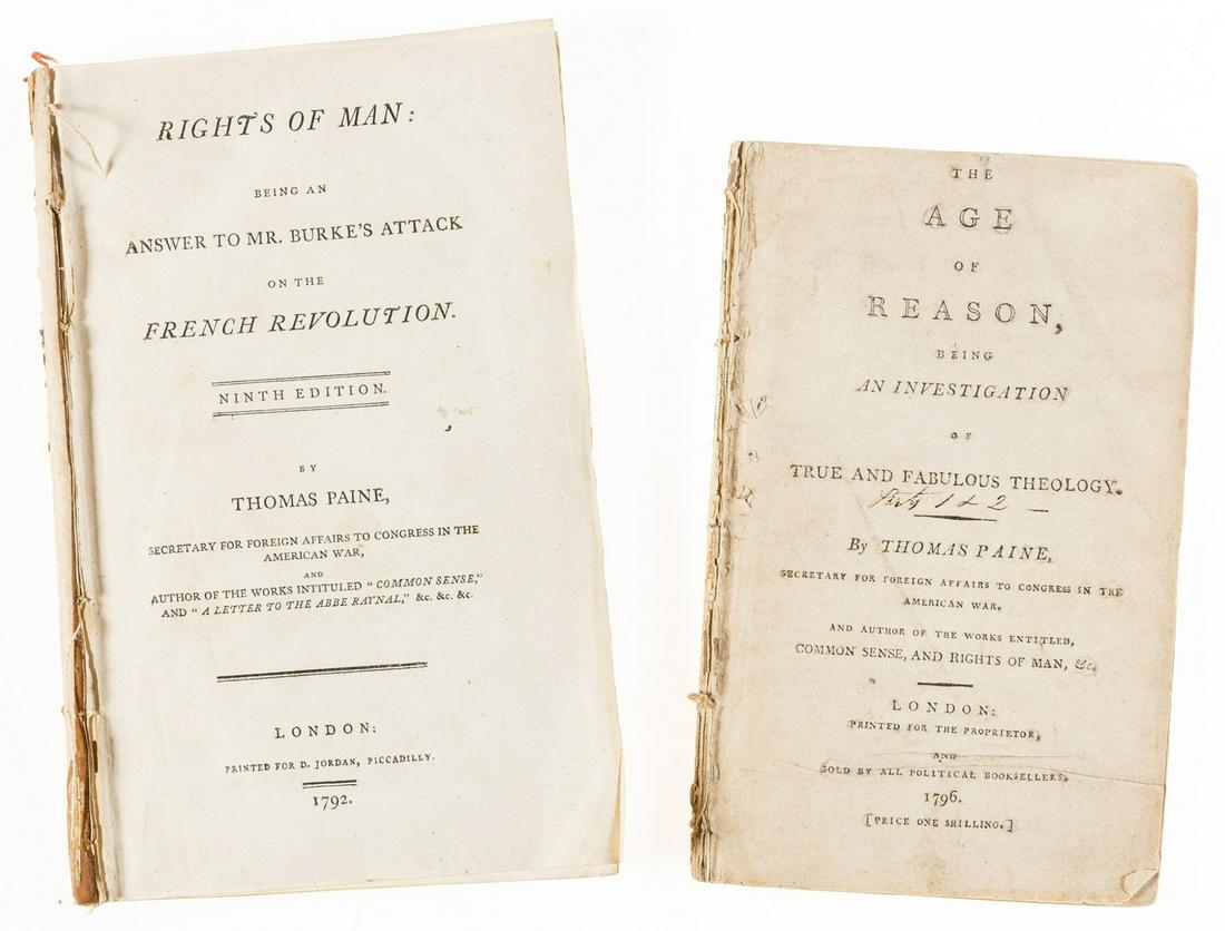 Paine (Thomas) Rights of Man: Being an Answer to Mr.: Paine (Thomas) Rights of Man: Being an Answer to Mr. Burke's Attack on the French Revolution, ninth edition, 2 parts in 1, engraved portrait frontispiece, title working loose, one or two pencil annota