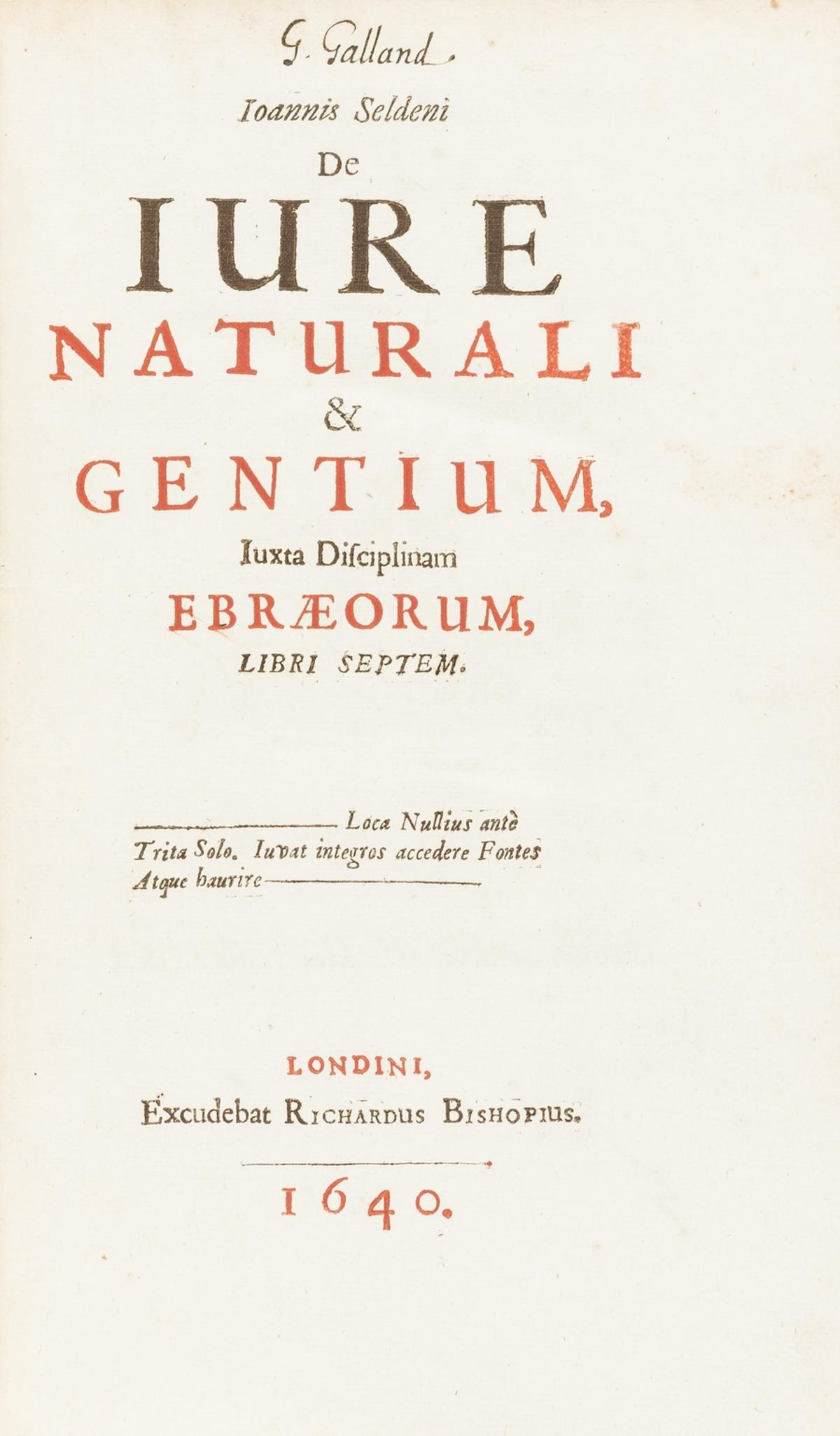 Selden (John) De jure naturali & gentium, juxta (1 of 1)