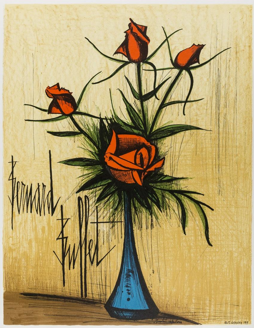 δ Bernard Buffet (1928-1999) Fleurs: δ Bernard Buffet (1928-1999)FleursLithographic poster printed in colours, 1979, a rare proof before letters, with the Atelier Mourlot Collection rubber stamp verso, printed by Mourlot, Paris, on