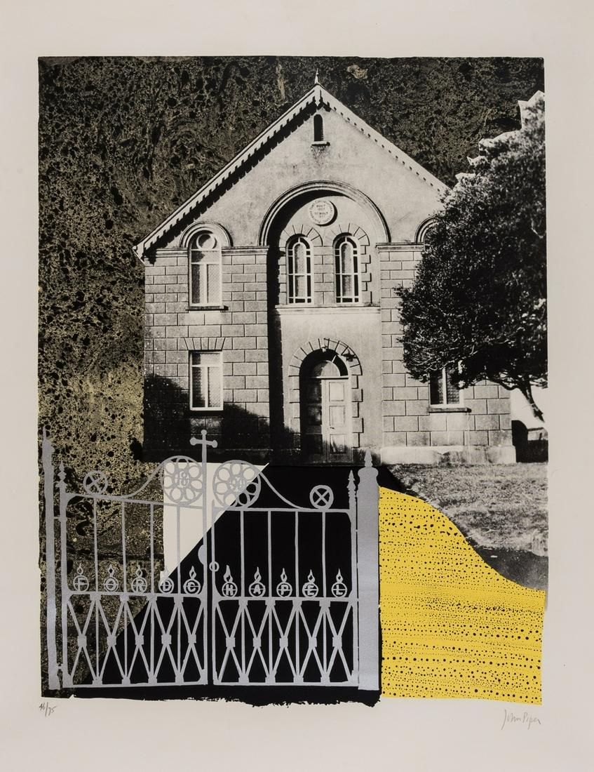 δ John Piper (1903-1992) Penybont Ford: δ John Piper (1903-1992)Penybont Ford Congregational Church (Levinson 176)Screenprint in colours, 1966, signed and numbered 17/75 in pencil, printed by Kelpra Studio, London, published by Marlbor
