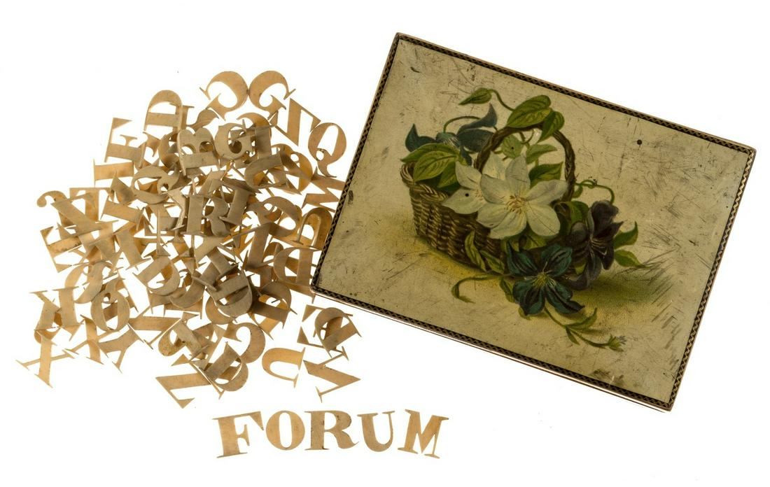 Alphabet Letters.- Collection of bone alphabet: Alphabet Letters.- Collection of bone alphabet characters, 90 characters, in a later wooden box, each character 12mm. high, n.d. [c. 1810].⁂ Jane Austen, in her novel Emma, has Frank Churchill u