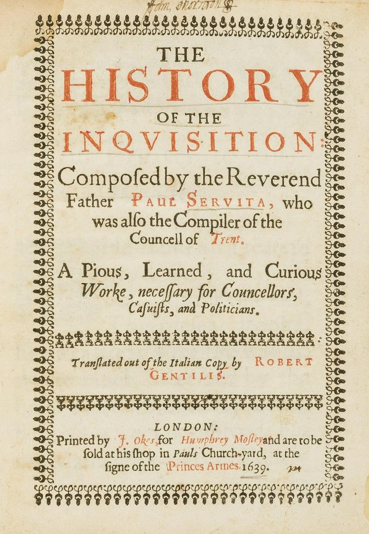 [Sarpi (Paolo)] The History of the Inquisition, first (1 of 1)