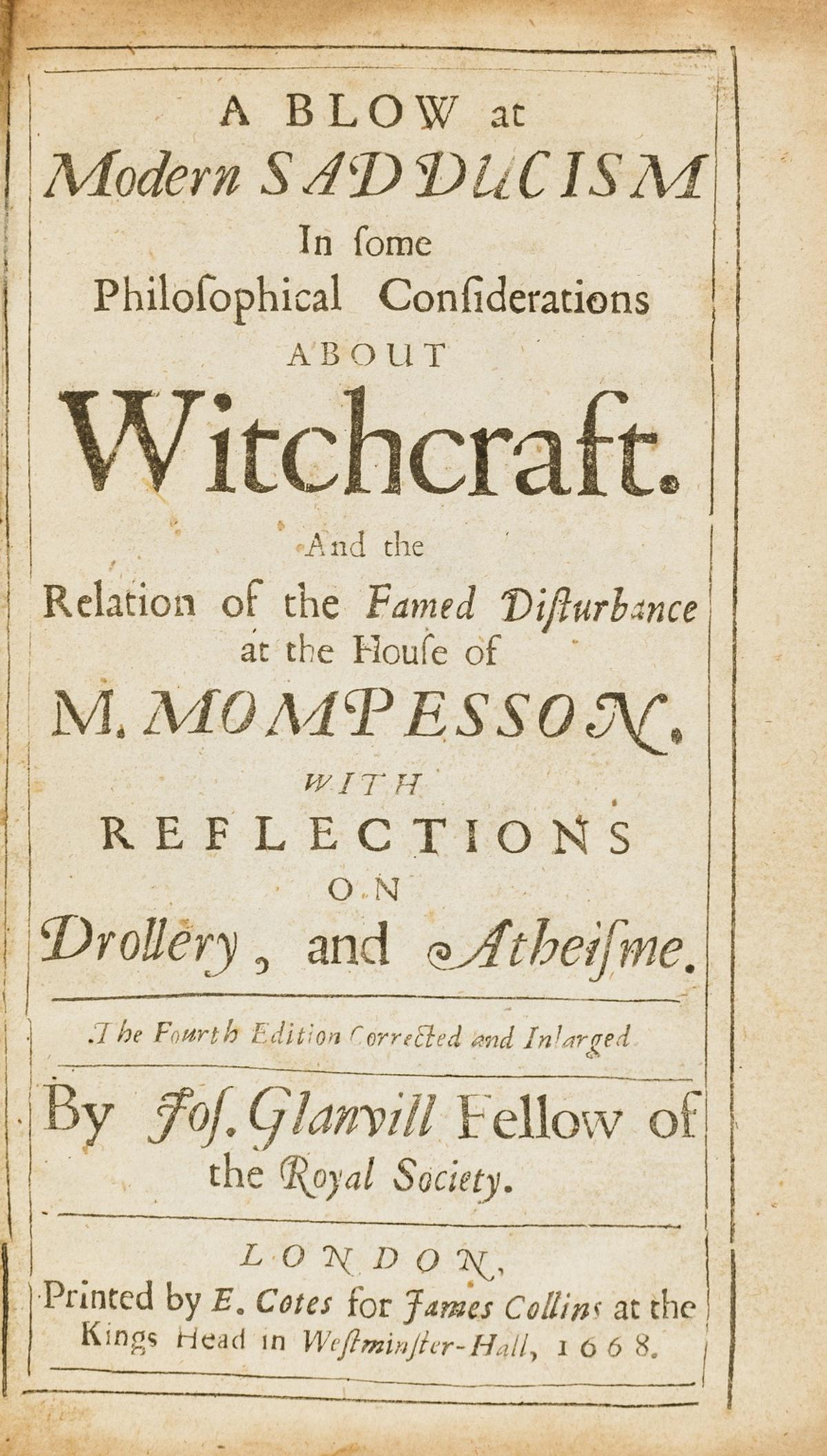 Witchcraft.- Glanvill (Joseph) A Blow at Modern (1 of 1)