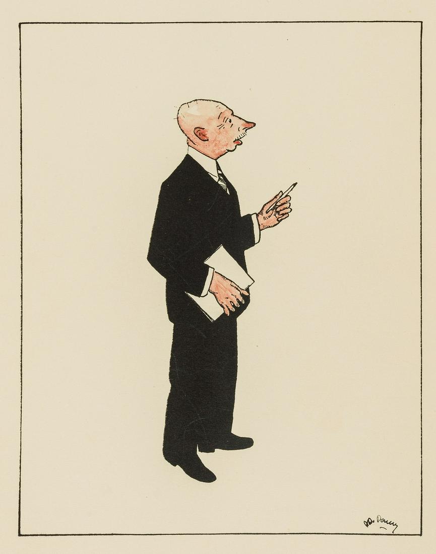Pauw (René de, illustrator).- Hermans (Jacques): Pauw (René de, illustrator).- Hermans (Jacques) Silhouettes de Boursiers, signed original watercolour and 70 lithographed plates with captioned tissue guards by René de Pauw, loose in origin