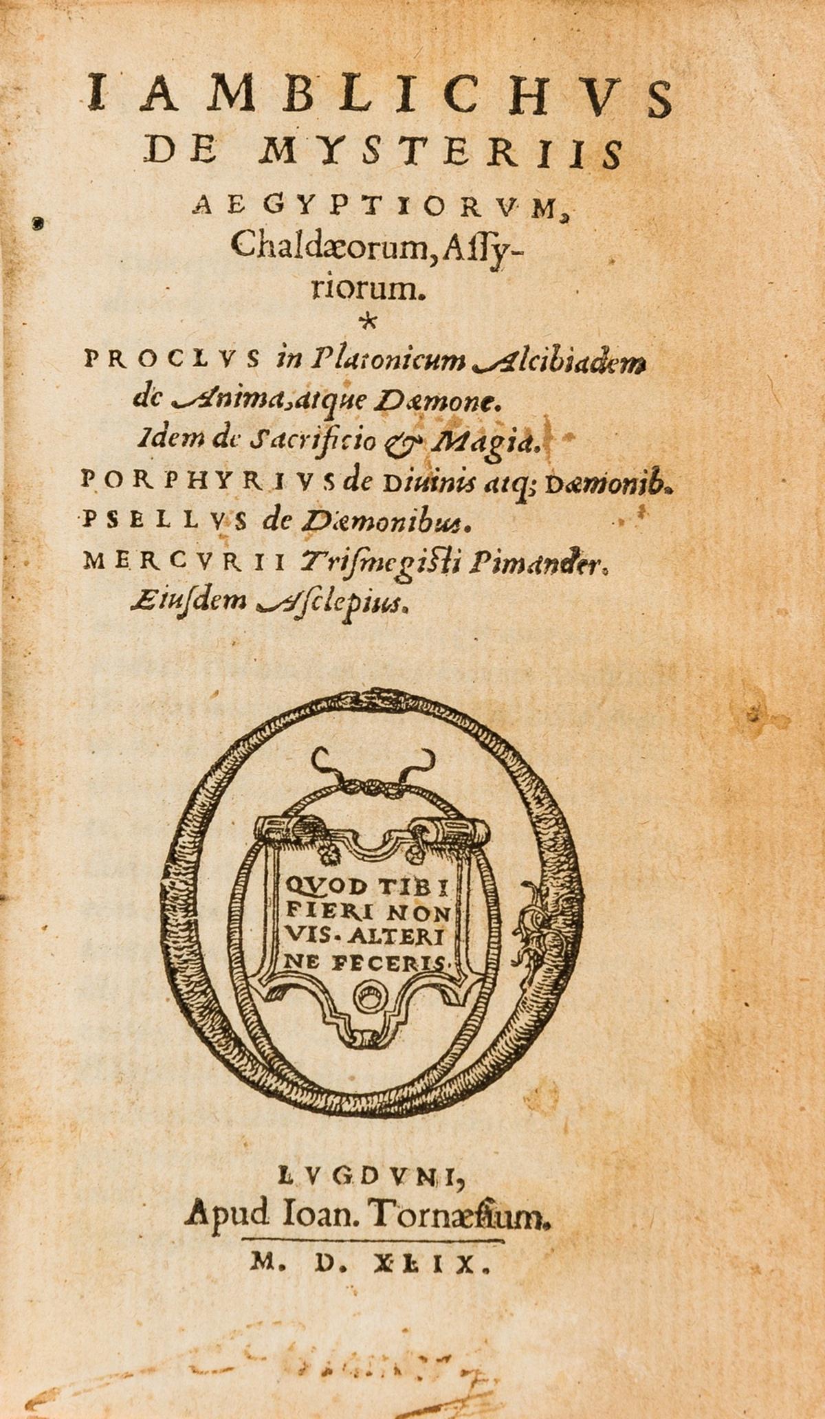 Egyptian mysticism.- Iamblichus. De mysteriis (1 of 1)