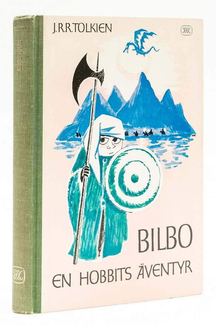 Tolkien (J.R.R.) Bilbo en Hobbits Äventyr,: Tolkien (J.R.R.) Bilbo en Hobbits Äventyr, first Tove Jansson-illustrated edition, illustrations by Tove Jansson, several full-page, previous owner's ink signature to front free endpaper, origina