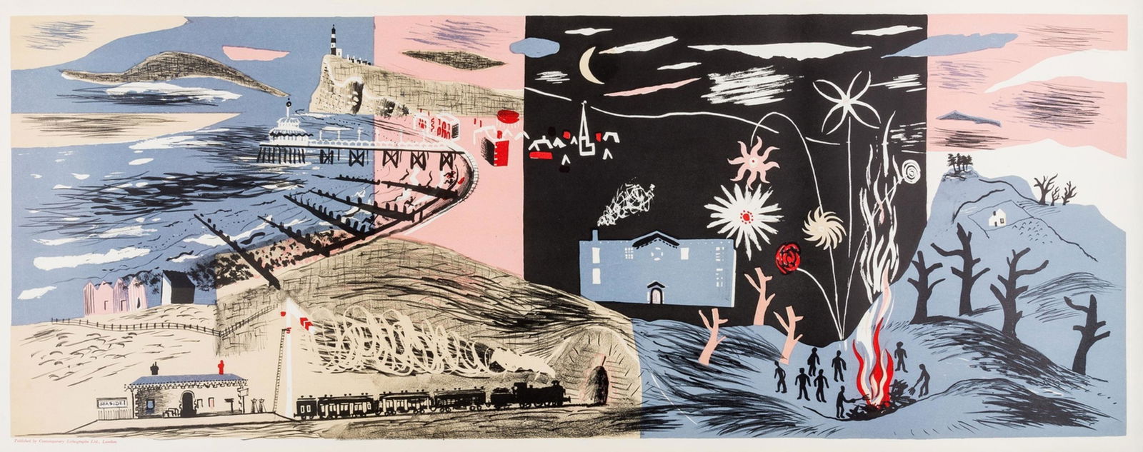 δ John Piper (1903-1992) Nursery Frieze II: δ John Piper (1903-1992)Nursery Frieze II (Levinson 9)Lithograph printed in colours, 1936, published by Contemporary Lithographs Ltd., London, on wove paper, with full margins, image 460 x 1217mm