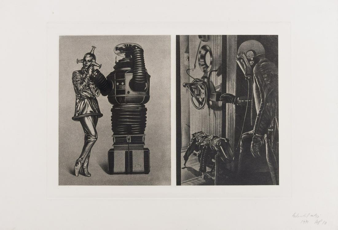 δ Eduardo Paolozzi (1924-2005) Cloud Atomic: δ Eduardo Paolozzi (1924-2005)Cloud Atomic Laboratory. Television Series 'Lost in Space': Robot as in 'Forbidden Planet'; Soviet Dog and Man Exit Space ChamberPhoto-etching, 1971, signed, dated a