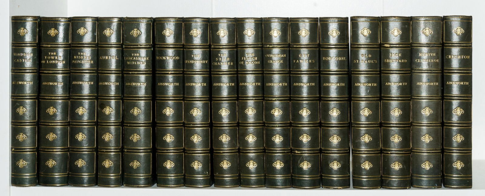 Bindings.- Ainsworth (William Harrison) Works, 16 vol.,: NO RESERVE Bindings.- Ainsworth (William Harrison) Works, 16 vol., Author's Copyright Edition, frontispiece, plates and illustrations, uniform near contemporary half-calf, gilt, t.e.g., 8vo, c.1900.